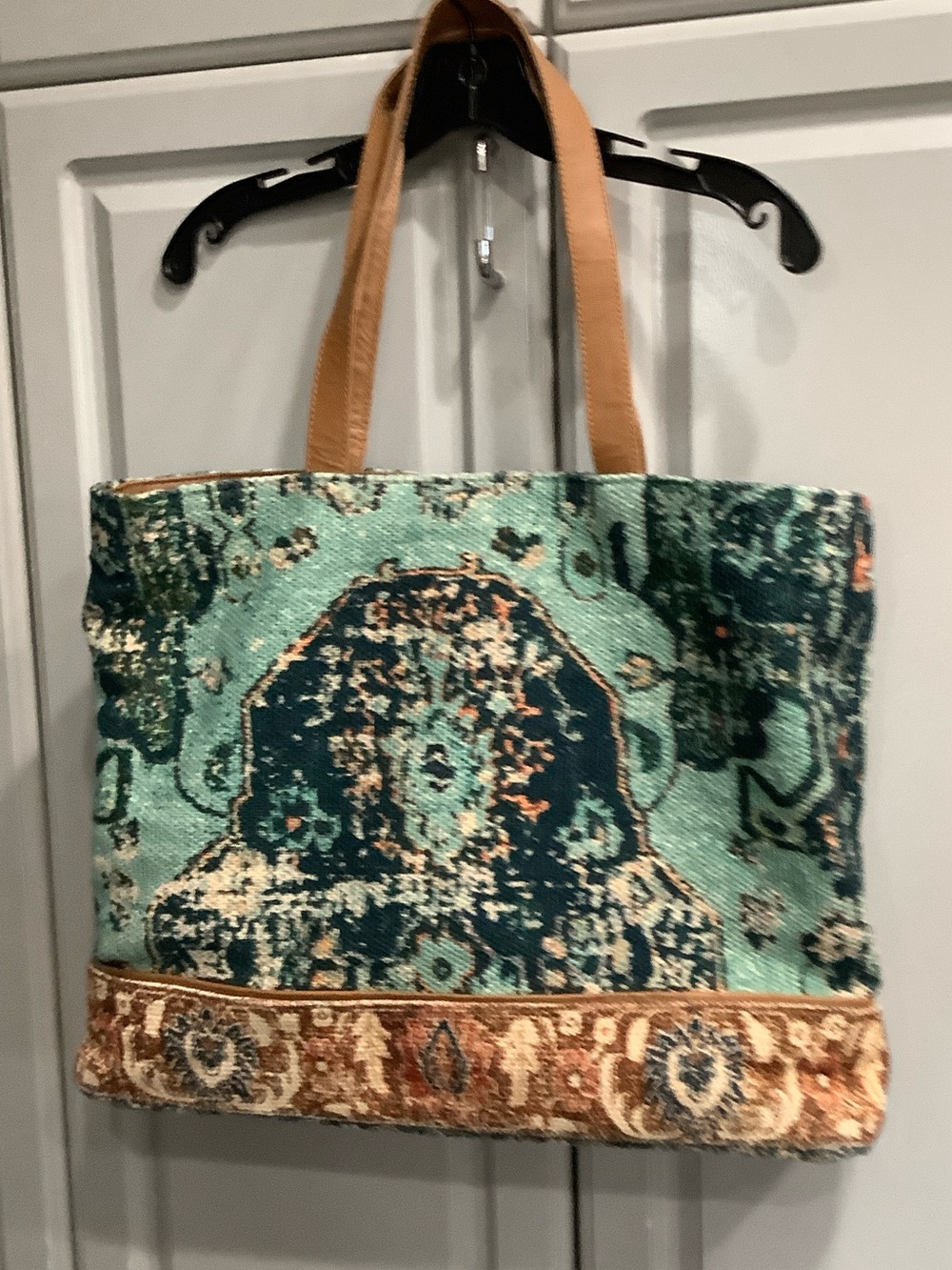 Carpet Bag Canvas & Faux Leather Boho India Large Tote